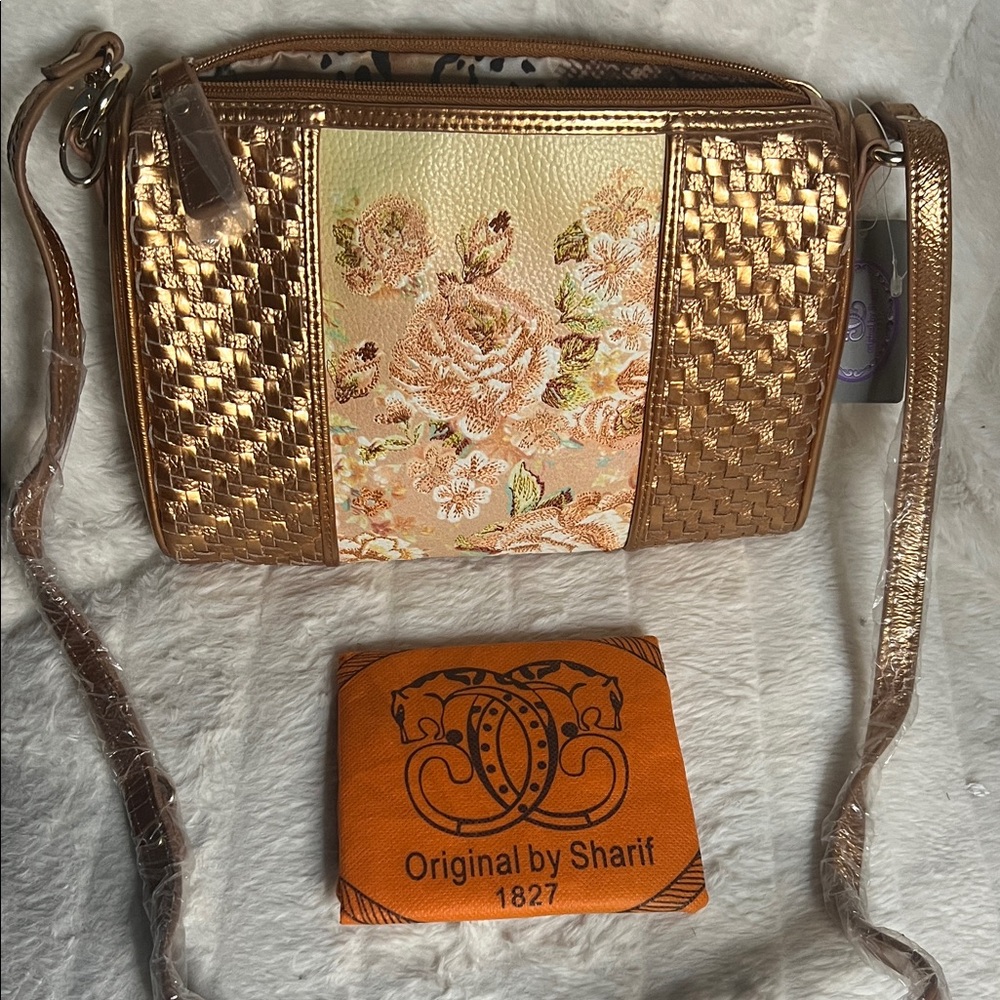 Sharif Gold and Cream Crossbody Bag
